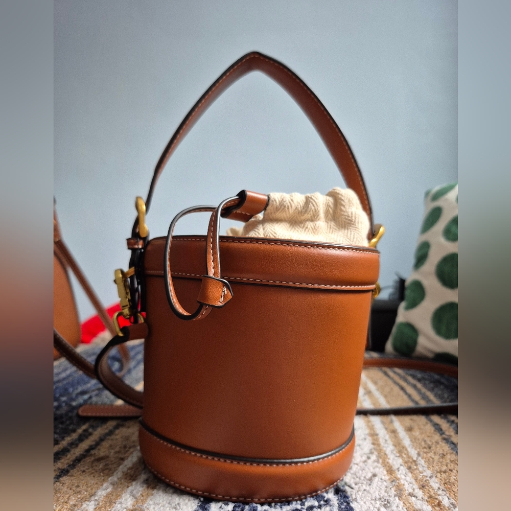 Zara Elegant Brown Leather Bucket Bag
